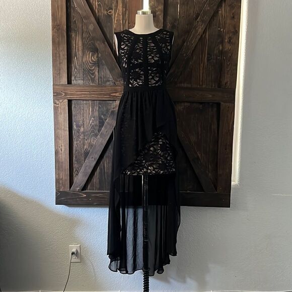 Morgan & Co black formal mini lace dress Sz- 5/6 - Picture 3 of 16